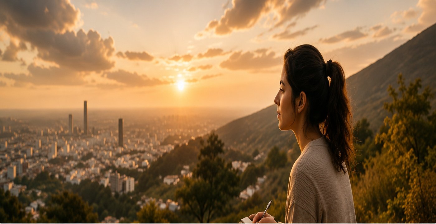 Persona observando un paisaje abierto en un momento de claridad y reflexión