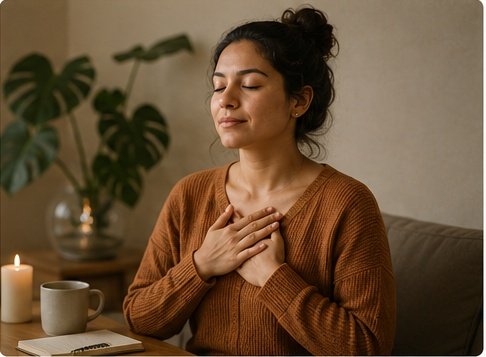Mujer latinoamericana practicando conciencia emocional